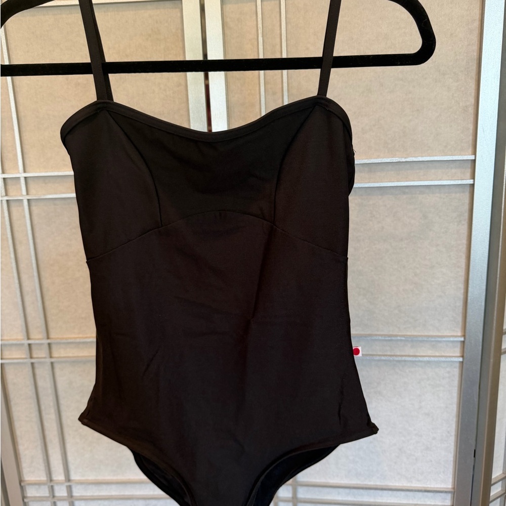 Yumiko Black Slim-Strap Leotard